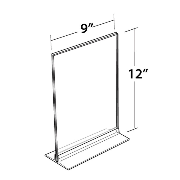 Clear Acrylic Double Sided Sign Holder 9" x 12" Vertical/Horizontal with T Strip, 10-Pack