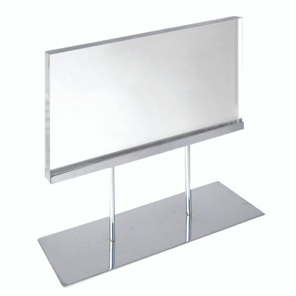 The Elite Series: Large Acrylic Block Sign Holder on Chrome Stand for Counter 17"W x 11" H Graphic Size