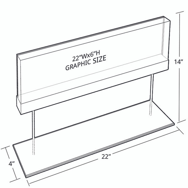The Elite Series: Large Acrylic Block Sign Holder on Chrome Stand for Counter 22"W x 6" H Graphic Size