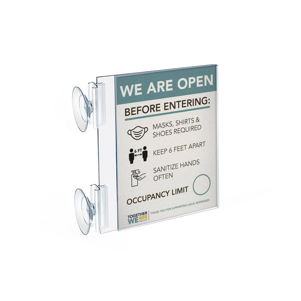 Two-Sided Acrylic Sign Holder with Suction Cup Grippers 5"W x 7"H, 10-Pack