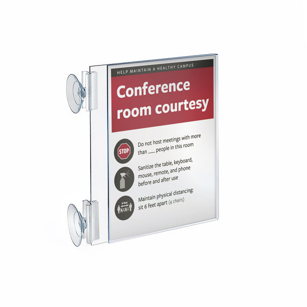 Two-Sided Acrylic Sign Holder with Suction Cup Grippers 5.5"W x 8.5"H, 10-Pack