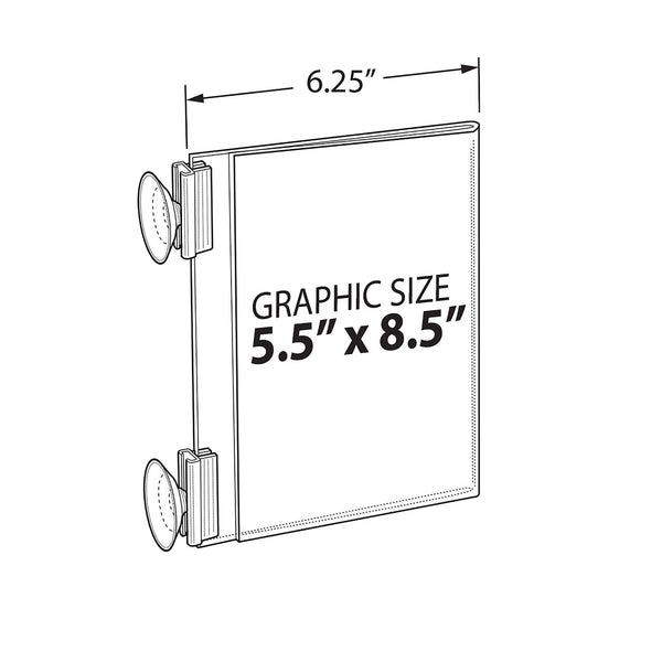 Two-Sided Acrylic Sign Holder with Suction Cup Grippers 5.5"W x 8.5"H, 10-Pack
