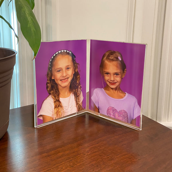 Clear Acrylic Double Photo Holder, Side by Side Dual Frame , Size 5"W x 7"H, 10-Pack