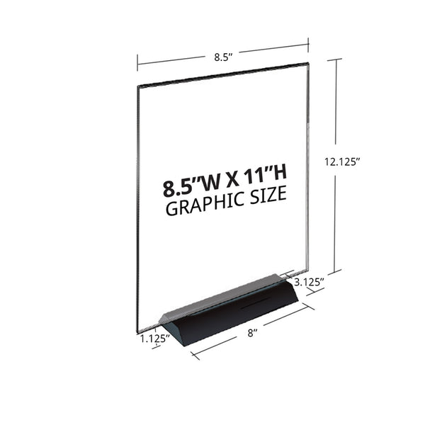 Acrylic Frame Sign Holder on Weighted Black Base 8.5"W x 11"H, 2-Pack