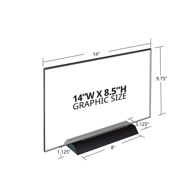 Acrylic Frame Sign Holder on Weighted Black Base 14"W x 8.5"H, 2-Pack