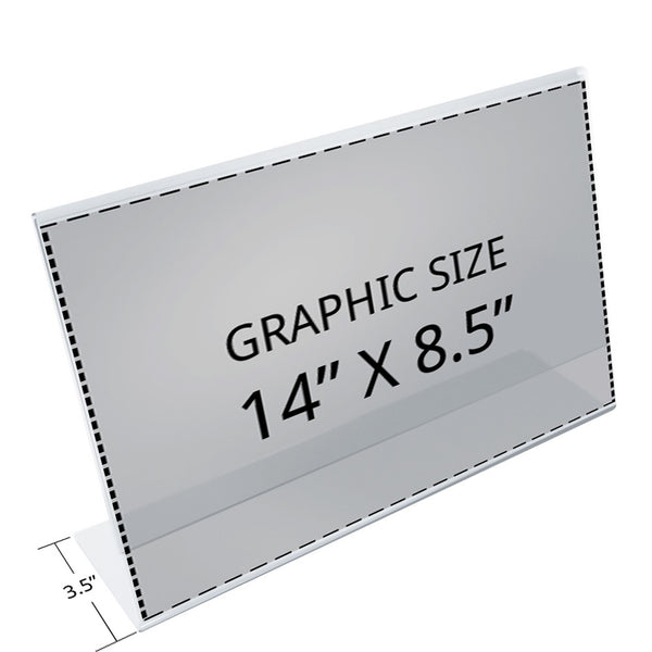 Angled L-Shaped Sign Holder Frame with Slant Back Design 14"x 8.5''High- Horizontal/Landscape, 10-Pack