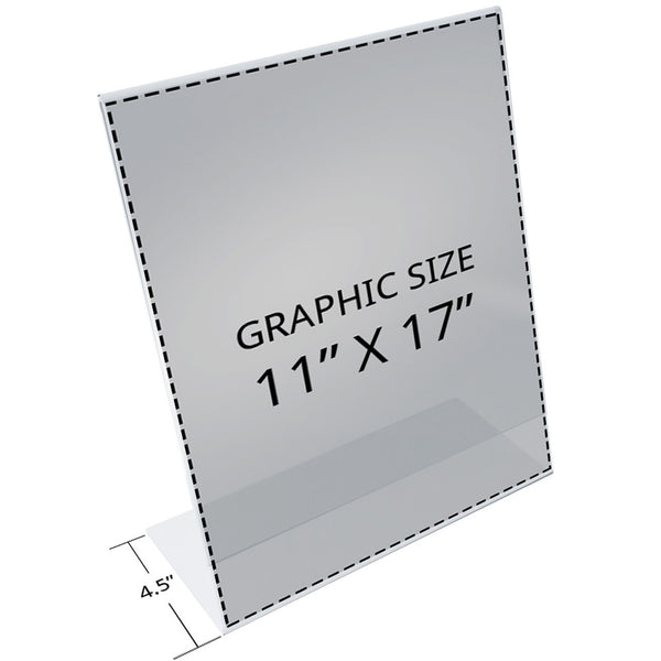 Angled L-Shaped Sign Holder Frame with Slant Back Design 11"x 17''High- Vertical/Portrait, 10-Pack