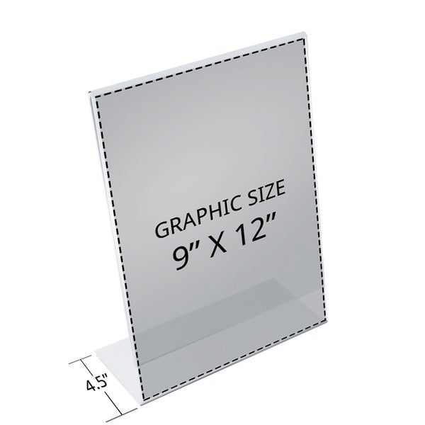 Angled L-Shaped Sign Holder Frame with Slant Back Design 9"x 12''High- Vertical/Portrait, 10-Pack
