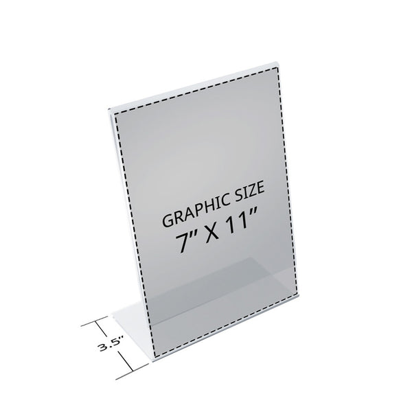 Angled L-Shaped Sign Holder Frame with Slant Back Design 7"x 11''High- Vertical/Portrait, 10-Pack