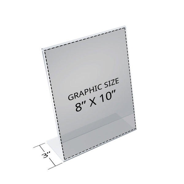Angled L-Shaped Sign Holder Frame with Slant Back Design 8"x 10''High- Vertical/Portrait, 10-Pack