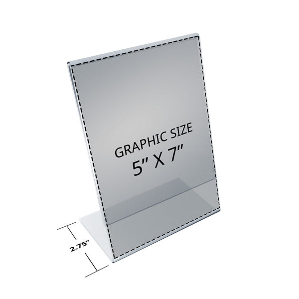 Angled L-Shaped Sign Holder Frame with Slant Back Design 5"x 7''High- Vertical/Portrait, 10-Pack