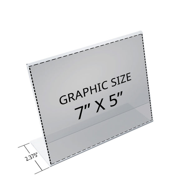 Angled L-Shaped Sign Holder Frame with Slant Back Design 7"x 5''High- Horizontal/Landscape, 10-Pack
