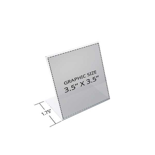 Angled L-Shaped Sign Holder Frame with Slant Back Design 3.5"x 3.5''High- Square, 10-Pack