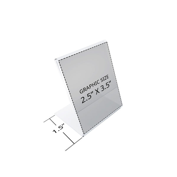 Angled L-Shaped Sign Holder Frame with Slant Back Design 2.5"x 3.5''High- Vertical/Portrait, 10-Pack