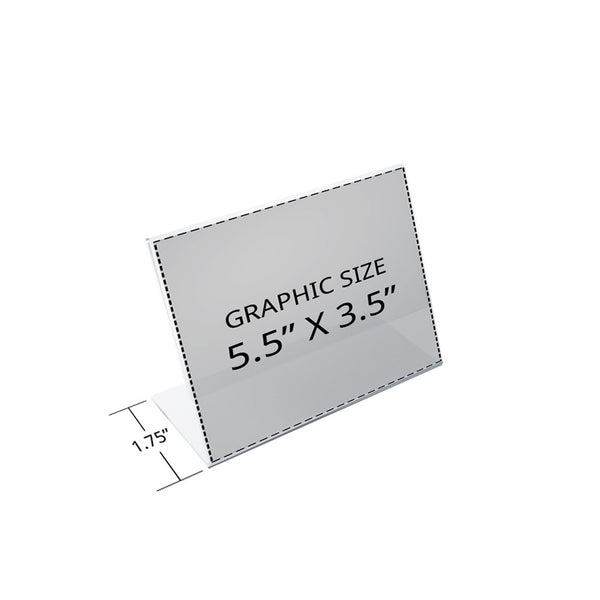 Angled L-Shaped Sign Holder Frame with Slant Back Design 5.5"x 3.5''High- Horizontal/Landscape, 10-Pack