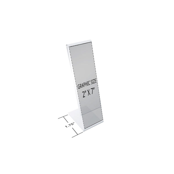 Angled L-Shaped Sign Holder Frame with Slant Back Design 2" x 7" High-Vertical, Photo Booth Size, 10-Pack