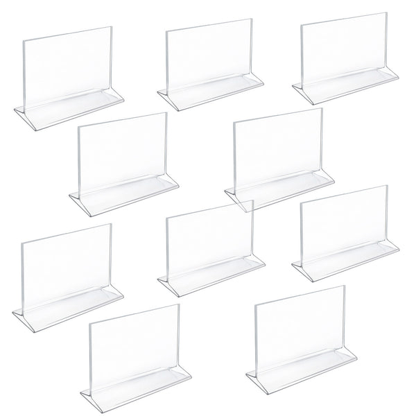 Top Loading Clear Acrylic T-Frame Sign Holder 7" Wide x 5.5'' High-Horizontal, 10-Pack