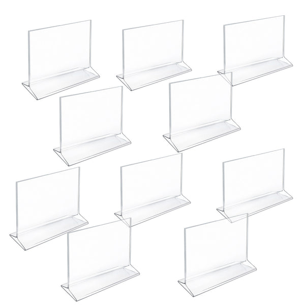 Top Loading Clear Acrylic T-Frame Sign Holder 6" Wide x 5.5'' High-Horizontal, 10-Pack