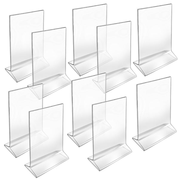 Top Loading Clear Acrylic T-Frame Sign Holder 4" Wide x 6'' High-Vertical, 10-Pack