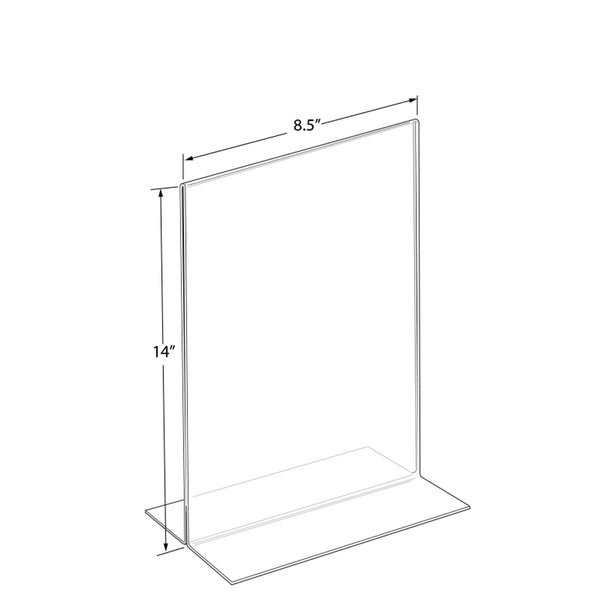 Bottom Loading Clear Acrylic T-Frame Sign Holder 8.5" Wide x 14'' High-Vertical/Portrait, 10-Pack