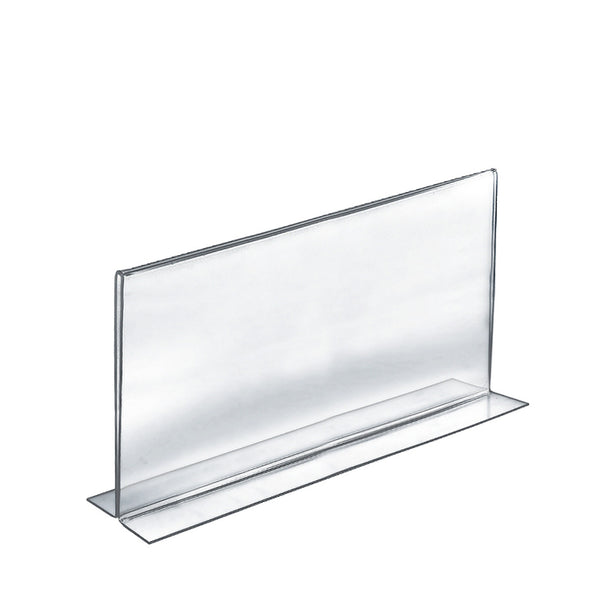 Bottom Loading Clear Acrylic T-Frame Sign Holder 14" Wide x 8.5'' High-Horizontal/Landscape, 10-Pack