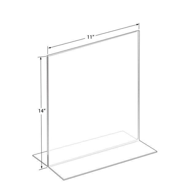 Bottom Loading Clear Acrylic T-Frame Sign Holder 11" Wide x 14'' High-Vertical/Portrait, 10-Pack