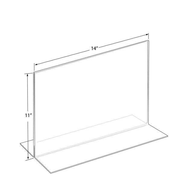 Bottom Loading Clear Acrylic T-Frame Sign Holder 14" Wide x 11'' High-Horizontal/Landscape, 10-Pack