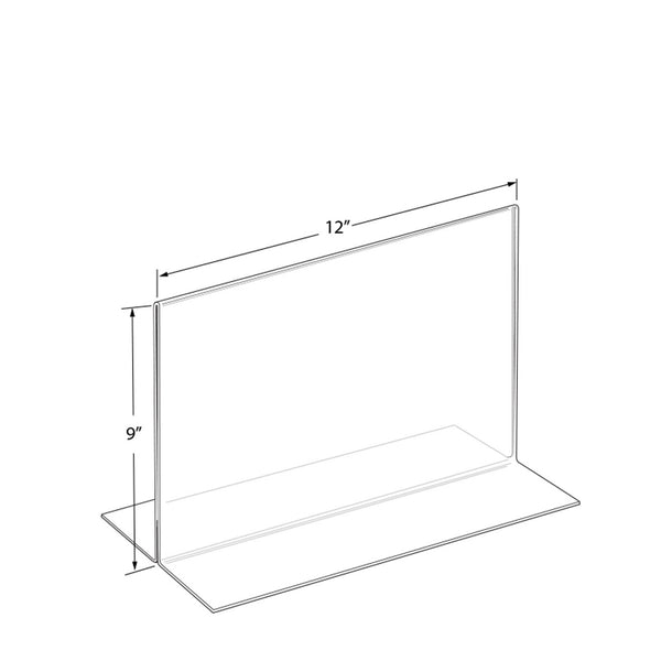 Bottom Loading Clear Acrylic T-Frame Sign Holder 12" Wide x 9'' High-Horizontal/Landscape, 10-Pack