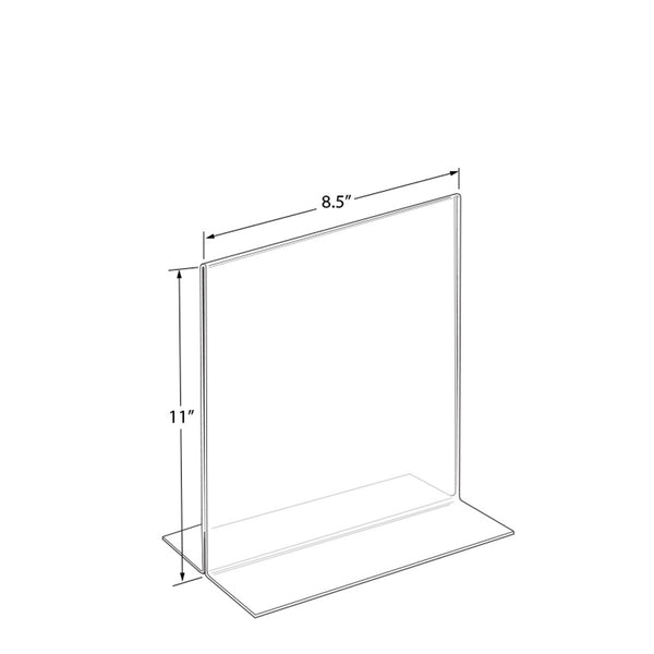 Bottom Loading Clear Acrylic T-Frame Sign Holder Holder 8.5" Wide x 11''High- Vertical/Portrait, 10-Pack
