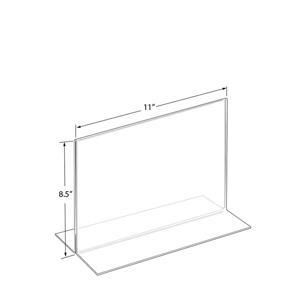 Bottom Loading Clear Acrylic T-Frame Sign Holder 11" Wide x 8.5'' High-Horizontal/Landscape, 10-Pack