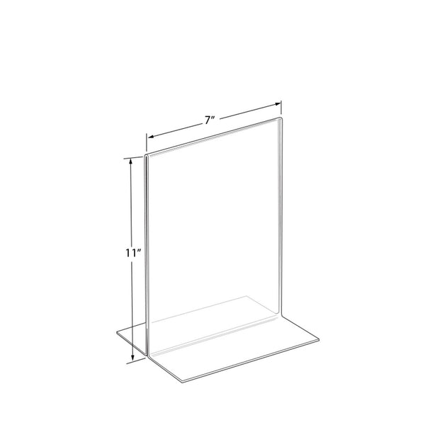 Bottom Loading Clear Acrylic T-Frame Sign Holder 7" Wide x 11'' High-Vertical/Portrait, 10-Pack