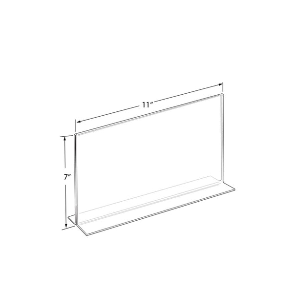 Bottom Loading Clear Acrylic T-Frame Sign Holder 11" Wide x 7'' High-Horizontal/Landscape, 10-Pack