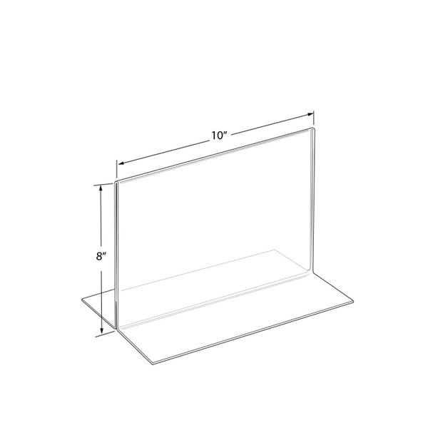 Bottom Loading Clear Acrylic T-Frame Sign Holder 10" Wide x 8'' High-Horizontal/Landscape, 10-Pack