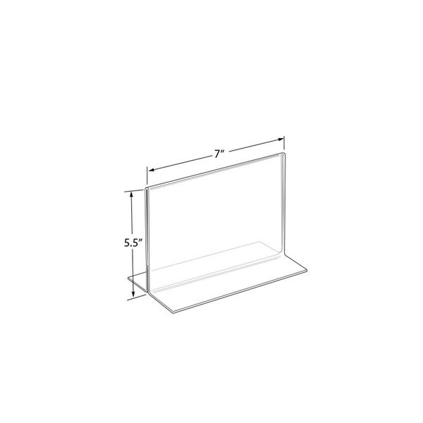 Bottom Loading Clear Acrylic T-Frame Sign Holder 7" Wide x 5.5'' High-Horizontal/Landscape, 10-Pack