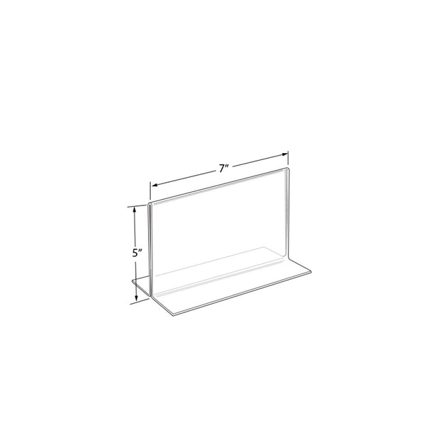 Bottom Loading Clear Acrylic T-Frame Sign Holder 7" Wide x 5'' High - Horizontal/Landscape, 10-Pack