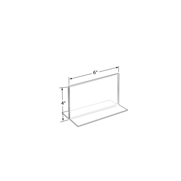 Bottom Loading Clear Acrylic T-Frame Sign Holder 6" Wide x 4''High- Horizontal/Landscape, 10-Pack
