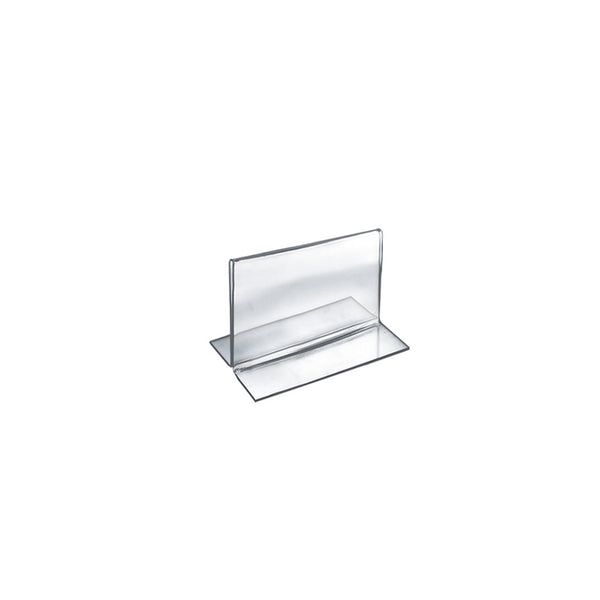 Bottom Loading Clear Acrylic T-Frame Sign Holder 5" Wide x 3.5'' High-Horizontal/ Landscape, 10-Pack