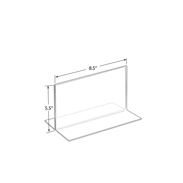 Bottom Loading Clear Acrylic T-Frame Sign Holder 8.5" Wide x 5.5'' High-Horizontal/Portrait, 10-Pack