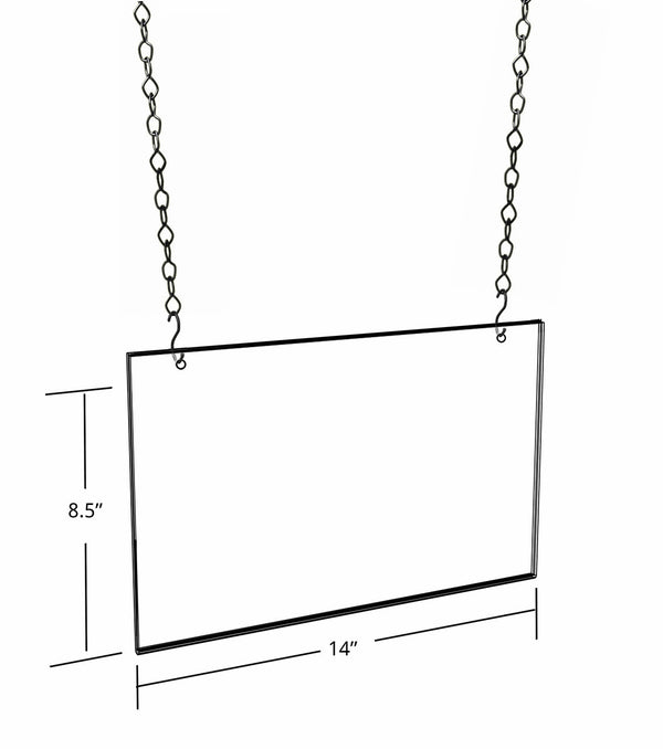 Clear Acrylic Hanging Ceiling Poster Frame 14" Wide X 8.5" High Horizontal/Portrait. Includes Hanging Hardware Kit, 4-Pack