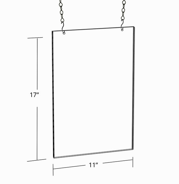 Clear Acrylic Hanging Ceiling Poster Frame 11" Wide X 17" High Vertical/Portrait
