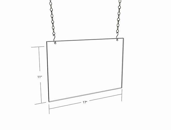 Clear Acrylic Hanging Ceiling Poster Frame 17" Wide X 11" High Horizontal/Landscape. Includes Hanging Hardware Kit