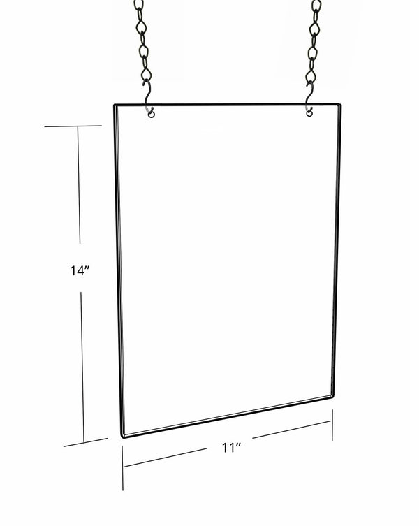 Clear Acrylic Hanging Ceiling Poster Frame 11" Wide X 14" High Vertical/Portrait. Includes Hanging Hardware Kit, 4-Pack