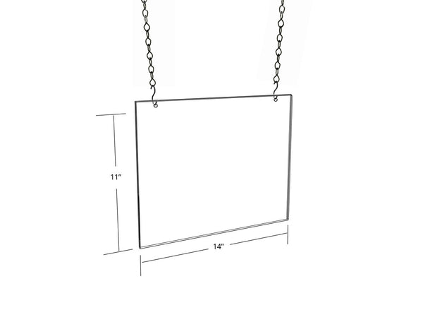 Clear Acrylic Hanging Ceiling Poster Frame 14" Wide X 11" High Horizontal/Portrait. Includes Hanging Hardware Kit, 4-Pack