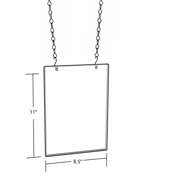 Clear Acrylic Hanging Ceiling Poster Frame 8.5" Wide X 11" High Vertical/Portrait. Includes Hanging Hardware Kit, 4-Pack