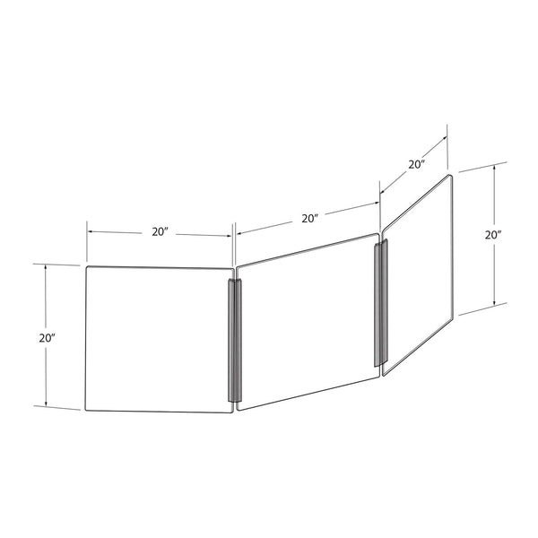 Medium 60" wide x 20" high Clear Acrylic Tri Fold PLEXIGLASS Protective Shield, Sneeze Guard, Personal Barrier, adjustable heights for pass through on the bottom