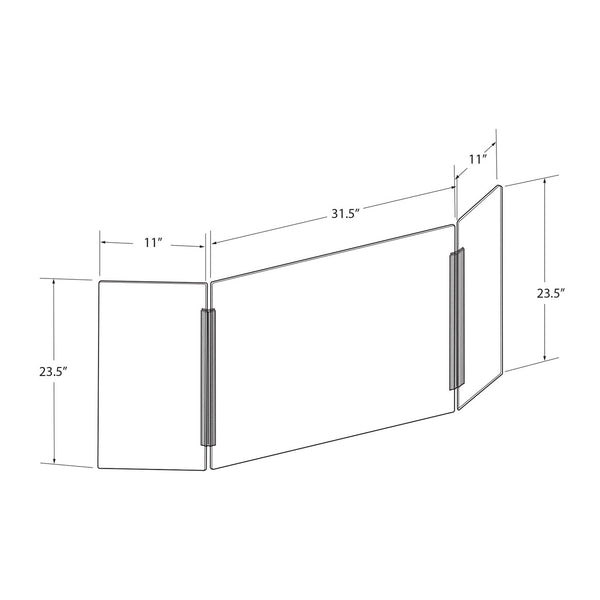 Large 53.5" wide x 23.5" high Clear Acrylic Tri Fold PLEXIGLASS Protective Shield, Sneeze Guard, Personal Barrier, adjustable heights for pass through on the bottom