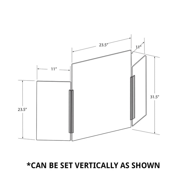 Large 53.5" wide x 23.5" high Clear Acrylic Tri Fold PLEXIGLASS Protective Shield, Sneeze Guard, Personal Barrier, adjustable heights for pass through on the bottom