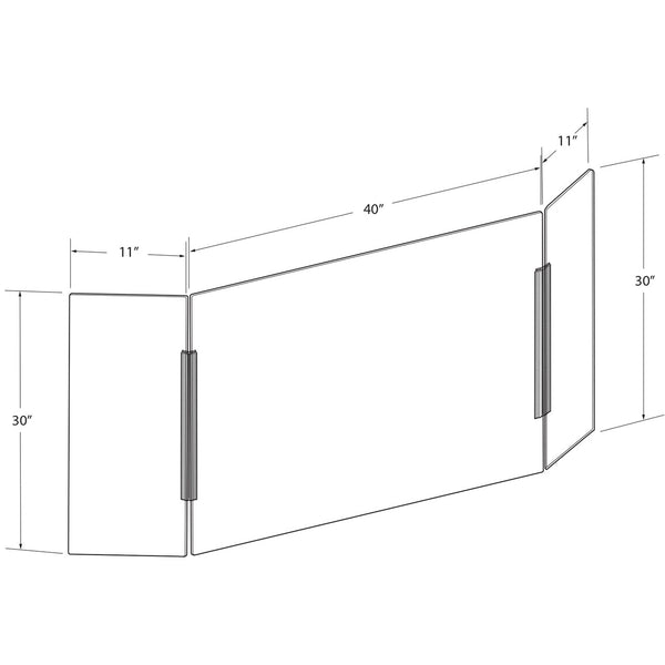 X-Large 62"wide x 30" high Clear Acrylic Tri Fold PLEXIGLASS Protective Shield, Sneeze Guard, Personal Barrier, adjustable heights for pass through on the bottom