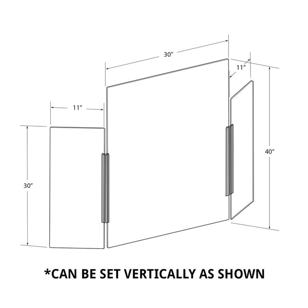 X-Large 62"wide x 30" high Clear Acrylic Tri Fold PLEXIGLASS Protective Shield, Sneeze Guard, Personal Barrier, adjustable heights for pass through on the bottom