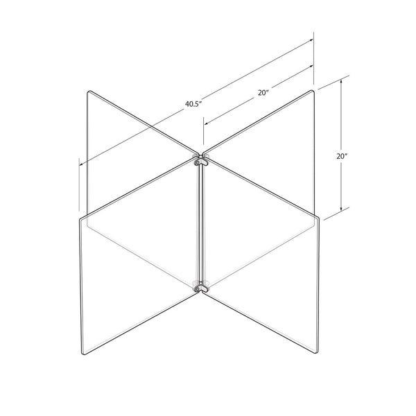 Clear Acrylic 4-Way Divider Shield for Table, Crossed Plastic Barrier Multi-Section 4 Person Divider Desk Barrier, Plexiglass Sneeze Guard Protector, Overall Size: 40.5" wide x 20" high